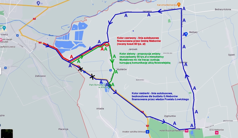 mapa nieborow linie autobusy